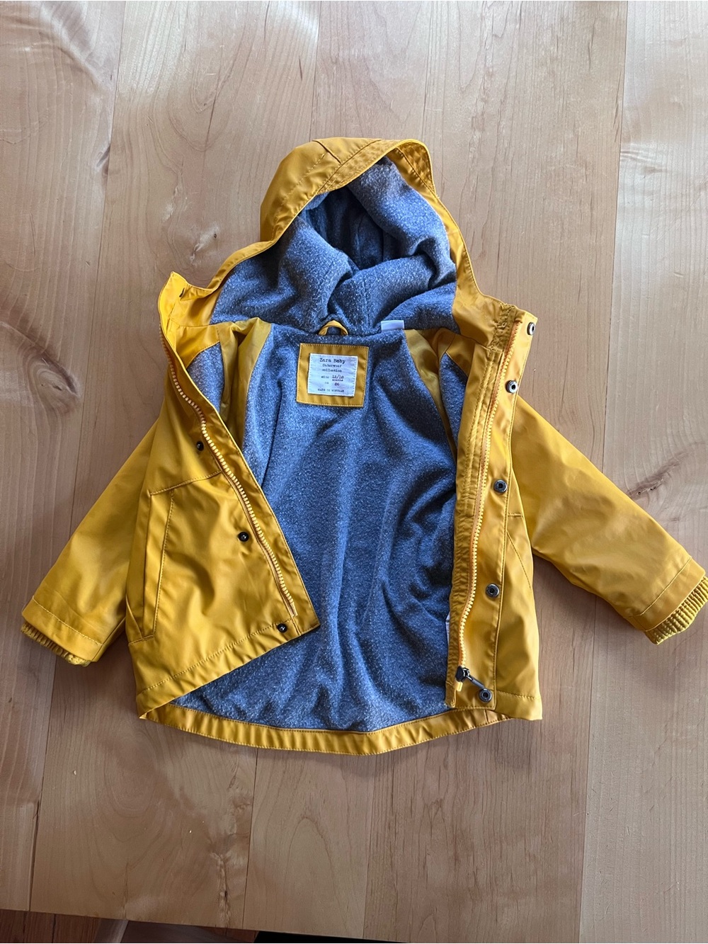 Zara Kids Yellow Hooded Raincoat with Gray Lining